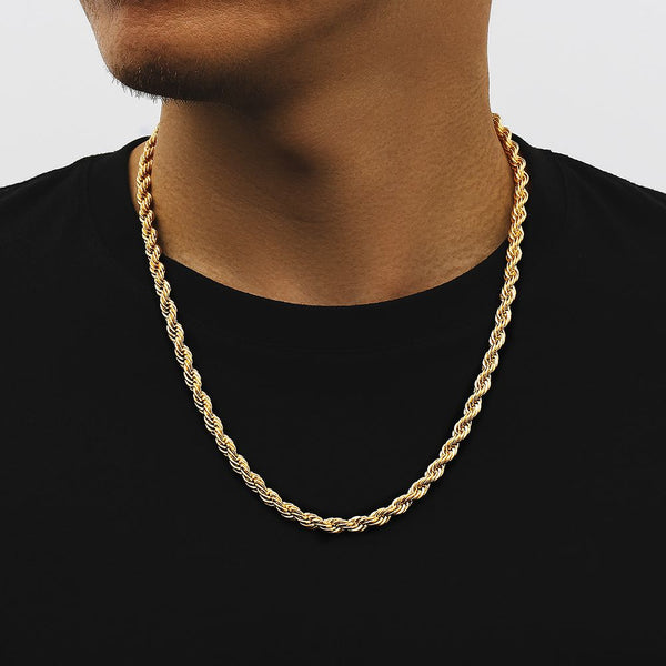 6mm Mens Rope Chain in 18K Gold/White Gold
