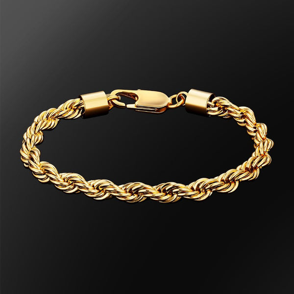 6mm Rope Bracelet for Men's in 18K Gold/White Gold KRKC