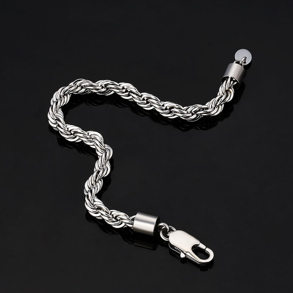 6mm Rope Bracelet for Men's in 18K Gold/White Gold KRKC