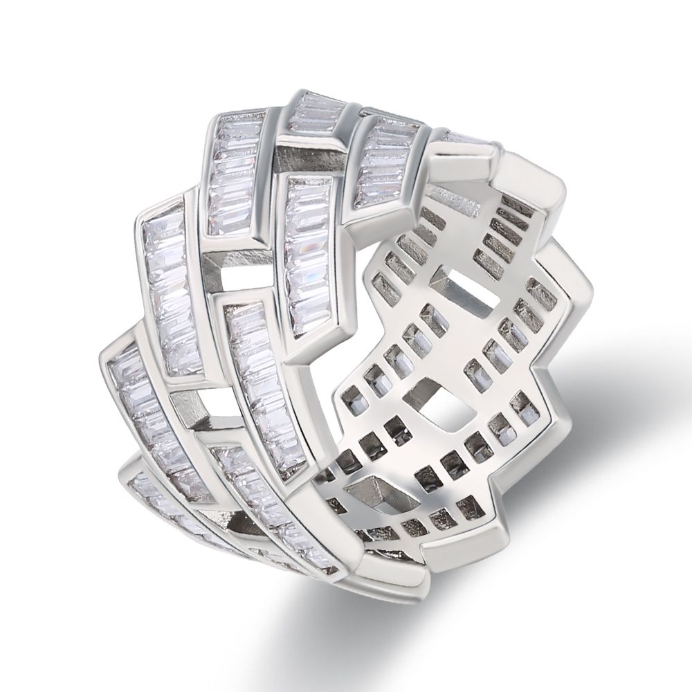 Baguette Cut CZ Diamond Mens Ring in White Gold