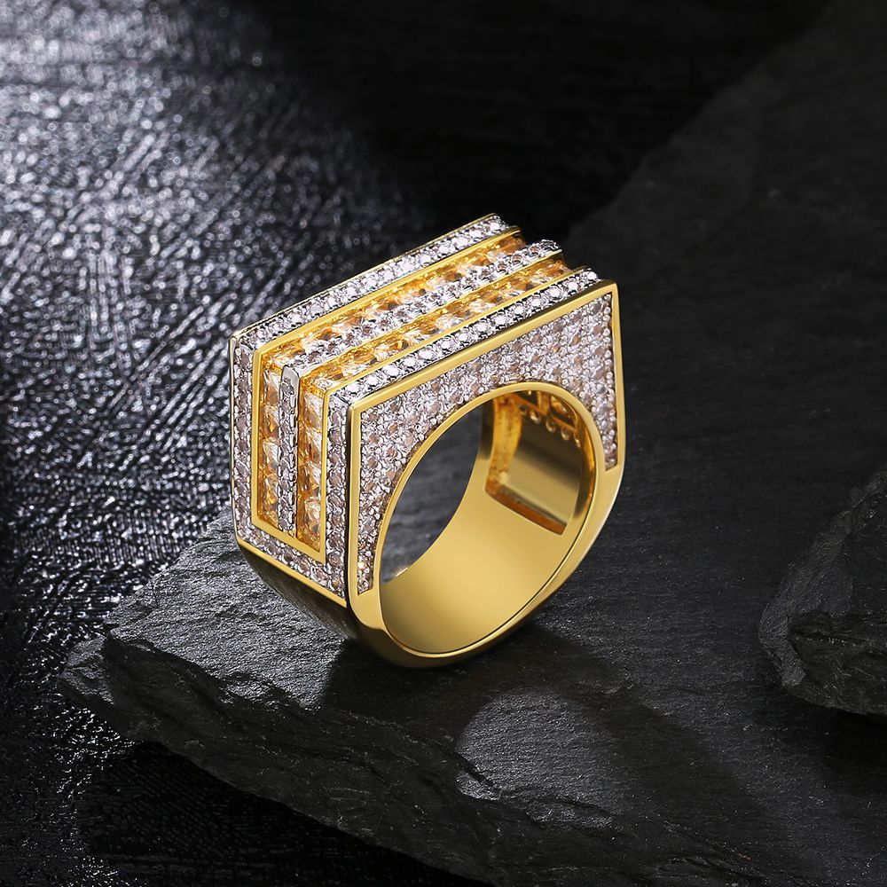 Double Rows Princess-Cut CZ Diamond Mens Ring in White Gold