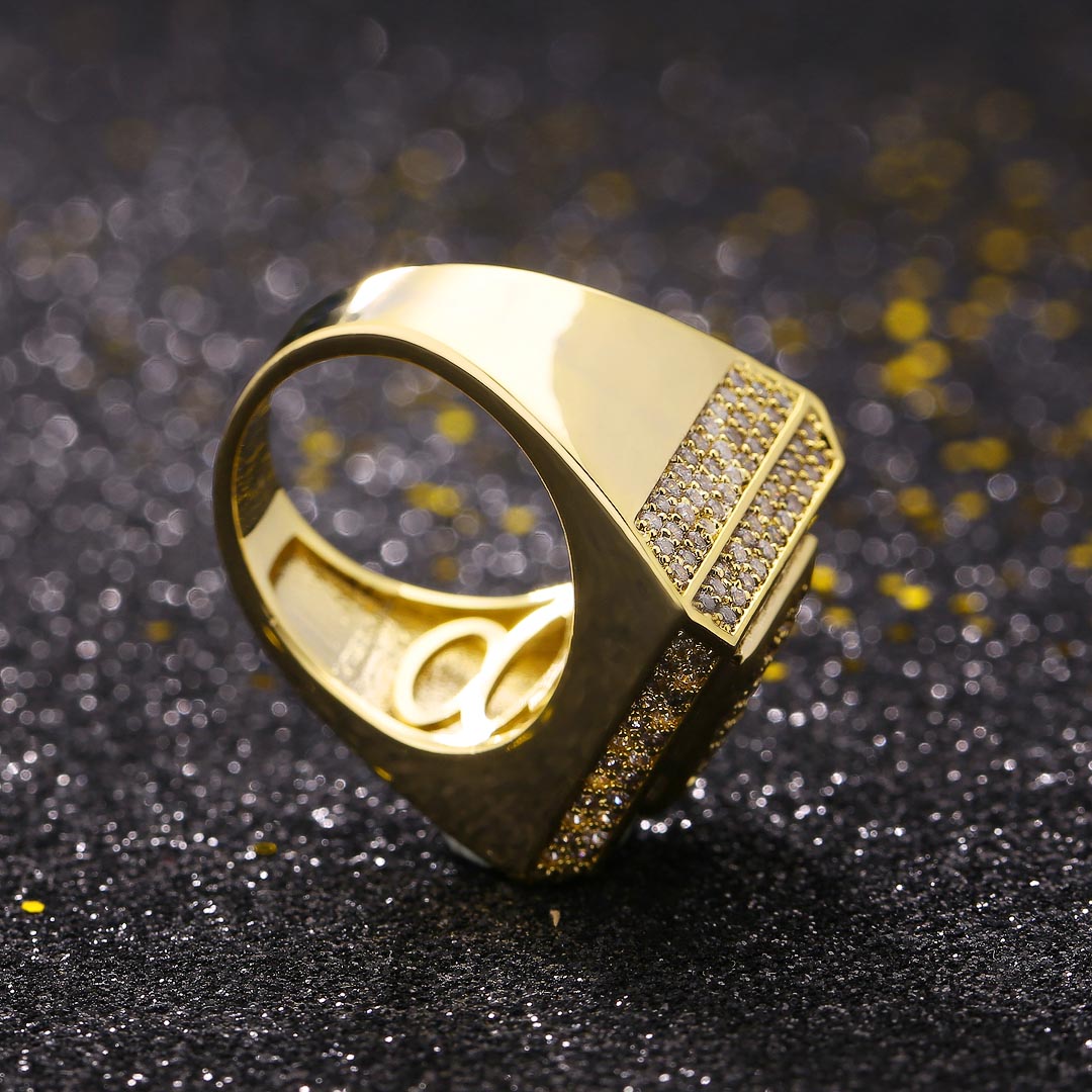 Diamond CZ Retro Cubist Mens Ring in 14K Gold KRKC