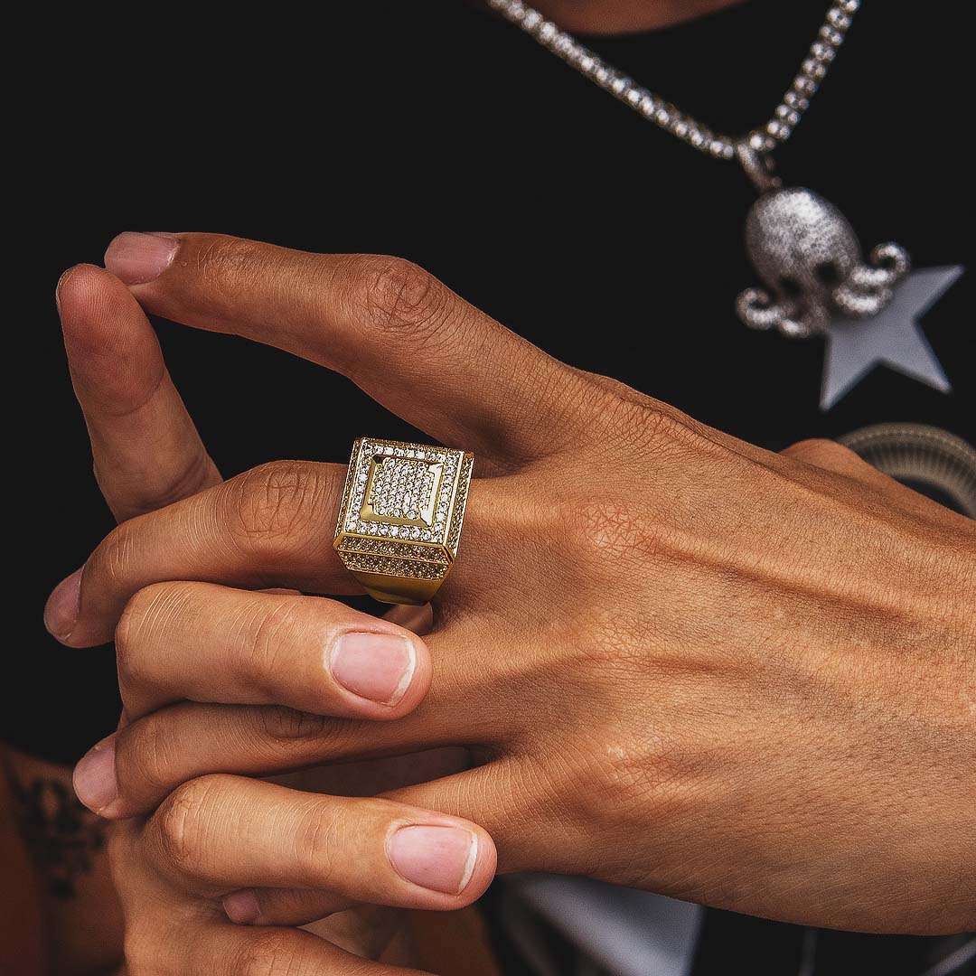 Diamond CZ Retro Cubist Mens Ring in 14K Gold – kankco