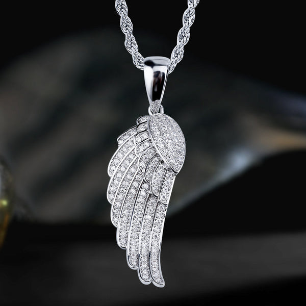 Iced Winged Pendant White Gold Plated-krkcom