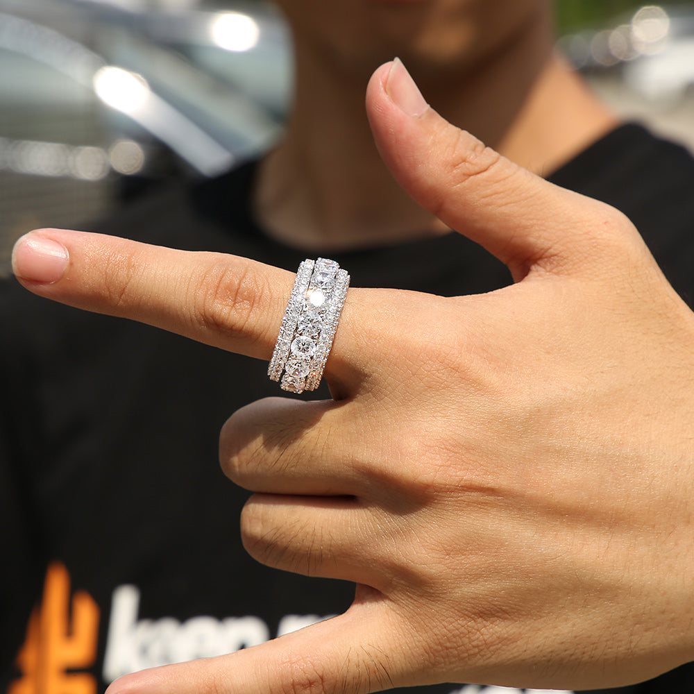 Iced Out Diamond CZ Mens Ring in White Gold KRKC