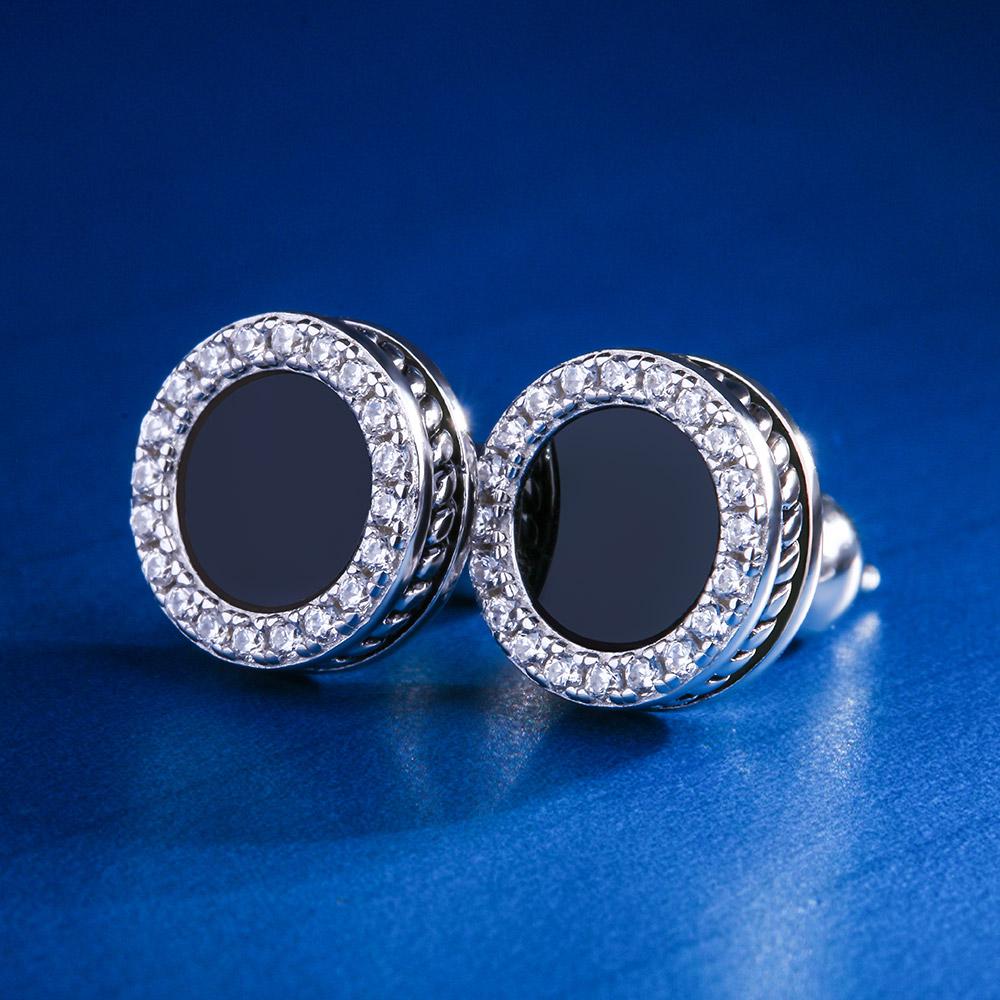 Iced Rotating Ring and Onyx Earrings Set White Gold Plated-krkcom