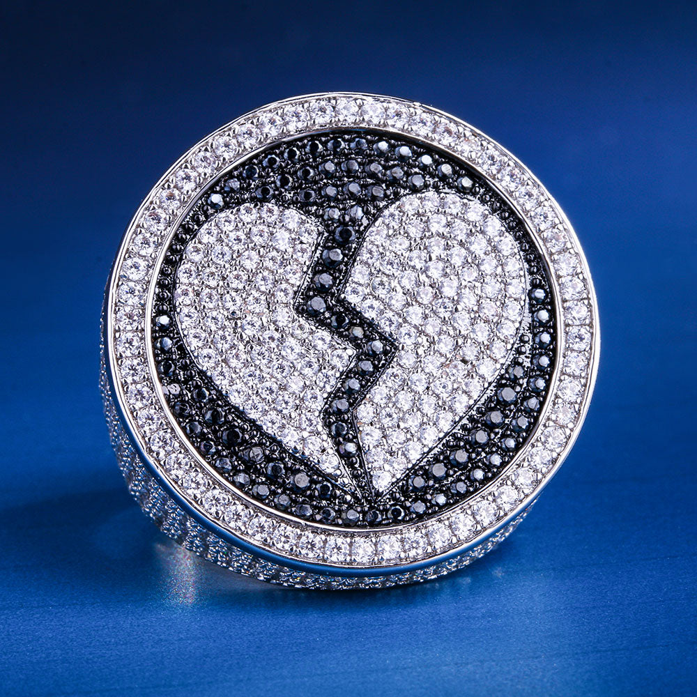 Diamond CZ Heart-Broken Mens Ring in White Gold KRKC