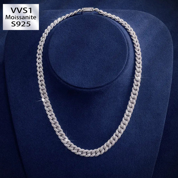 8mm Moissanite Cuban Link Chain in White Gold