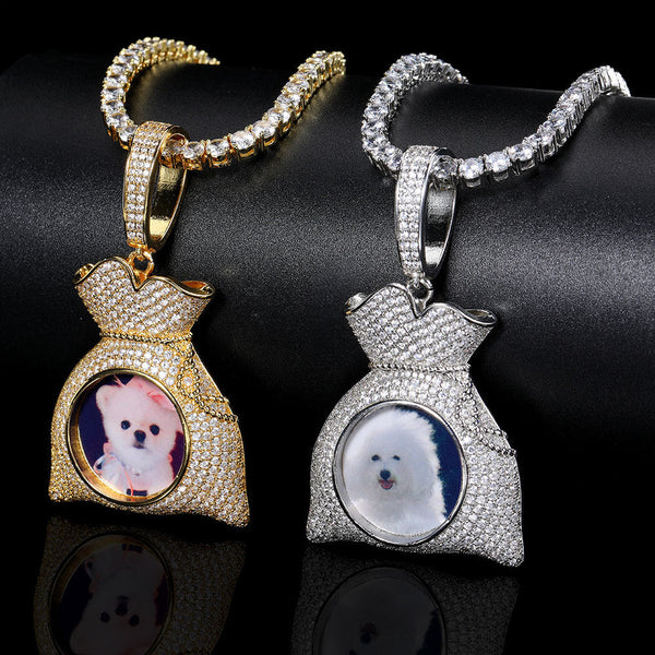 Iced Out Custom Money Bag Picture Necklace Photo Moissanite Pendant