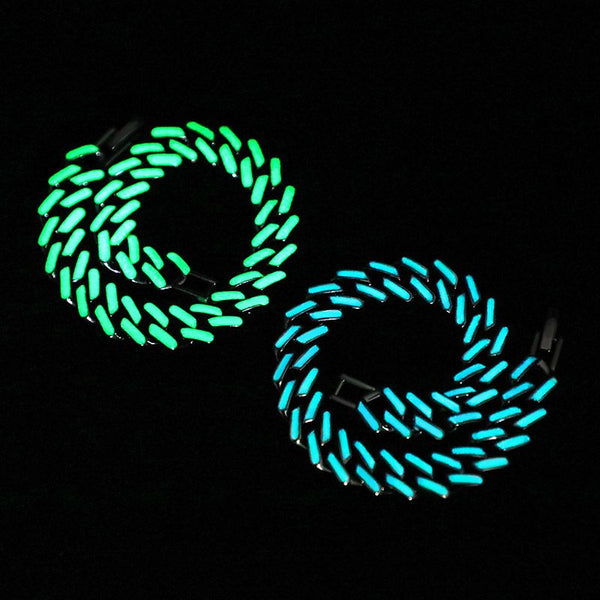 Glow in the Dark Green/Blue  Prong Cuban Bracelet