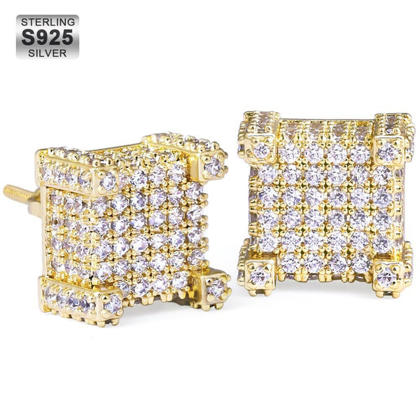 10mm S925 Iced Out Stud Earrings Hip-Hop Men's