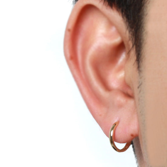 12mm 14K Gold/White Gold Hoop Mens Earrings